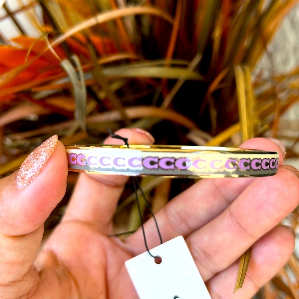 COACH 10 Mm Signature Enamel Bangle Bracelet Purple Hinged. - Picture 3 of 6